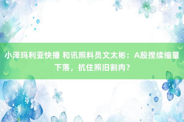 小泽玛利亚快播 和讯照料员文太彬：A股捏续缩量下落，抗住照旧割肉？