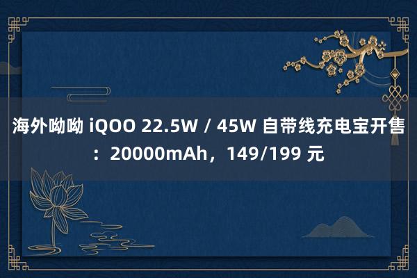 海外呦呦 iQOO 22.5W / 45W 自带线充电宝开售：20000mAh，149/199 元