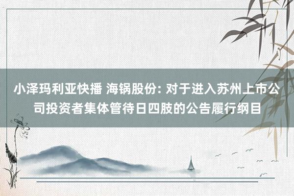 小泽玛利亚快播 海锅股份: 对于进入苏州上市公司投资者集体管待日四肢的公告履行纲目