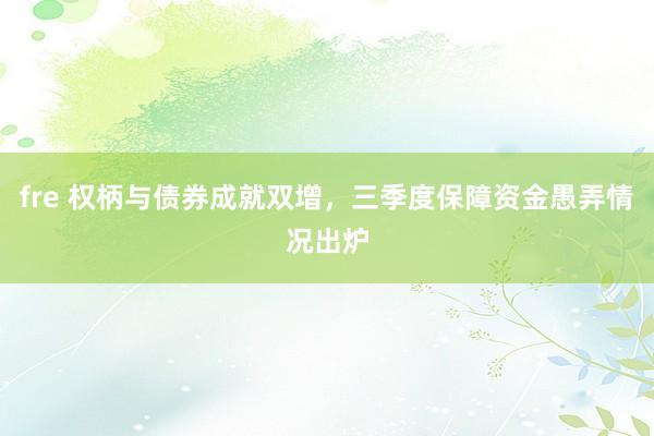 fre 权柄与债券成就双增，三季度保障资金愚弄情况出炉