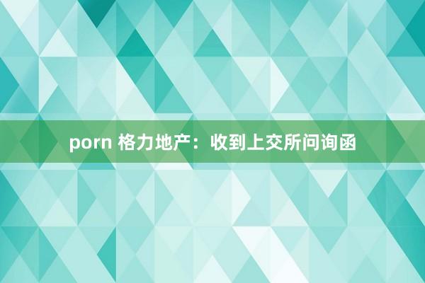 porn 格力地产：收到上交所问询函