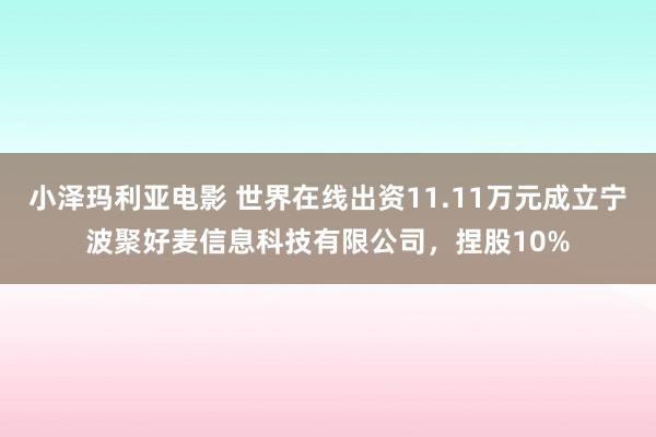 小泽玛利亚电影 世界在线出资11.11万元成立宁波聚好麦信息科技有限公司，捏股10%