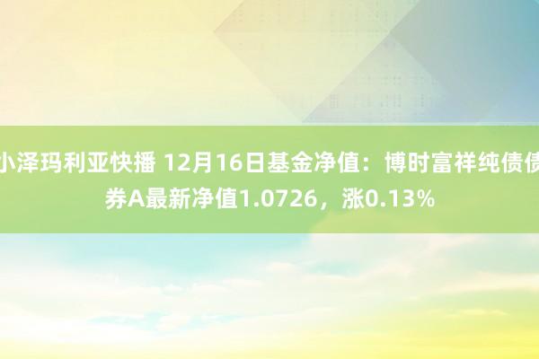 小泽玛利亚快播 12月16日基金净值：博时富祥纯债债券A最新净值1.0726，涨0.13%