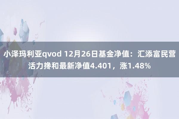 小泽玛利亚qvod 12月26日基金净值：汇添富民营活力搀和最新净值4.401，涨1.48%