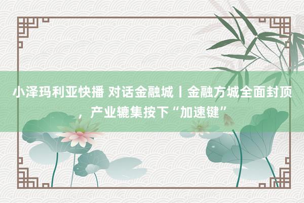 小泽玛利亚快播 对话金融城丨金融方城全面封顶，产业辘集按下“加速键”