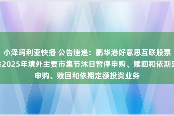 小泽玛利亚快播 公告速递：鹏华港好意思互联股票（LOF）基金2025年境外主要市集节沐日暂停申购、赎回和依期定额投资业务