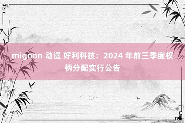 mignon 动漫 好利科技：2024 年前三季度权柄分配实行公告