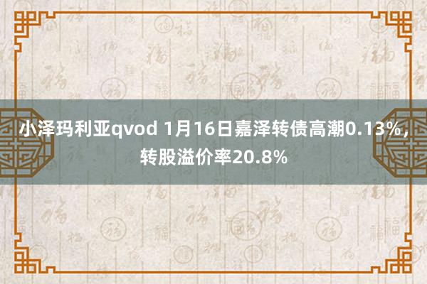 小泽玛利亚qvod 1月16日嘉泽转债高潮0.13%，转股溢价率20.8%